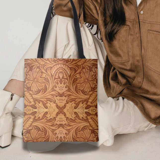 Rustikales Western aus braunem Cowboy (Rustic brown cowboy fashion western leather print tote bag)