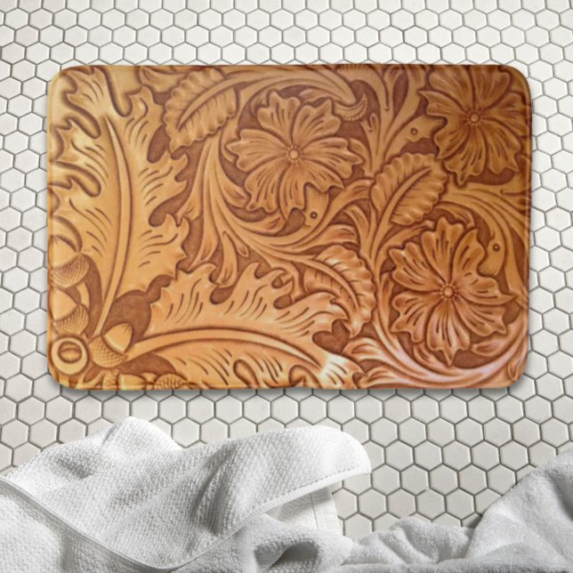 Rustikales Western aus braunem Cowboy Badematte (Rustic brown cowboy fashion western leather bath mat)
