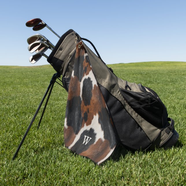 Rustikales Western Cowhide-Muster mit Monogramm Golfhandtuch (Gras)