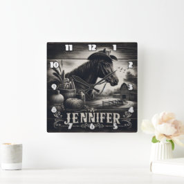 Rustikales Western - Pferd und Landschaft Quadratische Wanduhr
