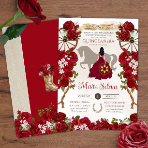 Rustikales Western - Rote Rose - Charro Quinceañer Einladung