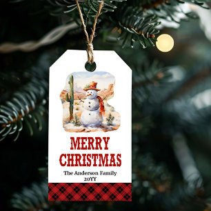 Rustikales Western-Weihnachtsetikett mit Pferd und Geschenkanhänger
