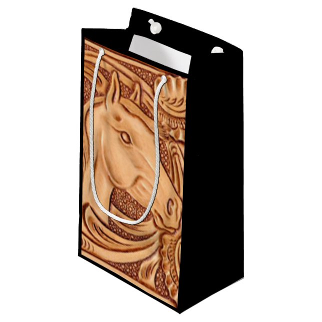 rustikales Westernlandleder-Reiterpferd Kleine Geschenktüte (Vorderseite Schrägansicht)