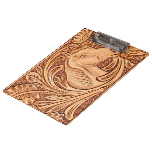 rustikales Westernlandleder-Reiterpferd Klemmbrett (Schrägansicht)