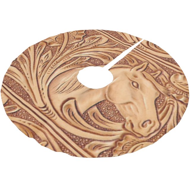 rustikales Westernlandleder-Reiterpferd Polyester Weihnachtsbaumdecke (Schrägansicht)