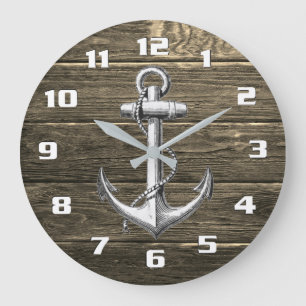 Rustikales Wetter Nautical Vintag Anchor Große Wanduhr