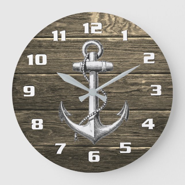 Rustikales Wetter Nautical Vintag Anchor Große Wanduhr (Vorderseite)