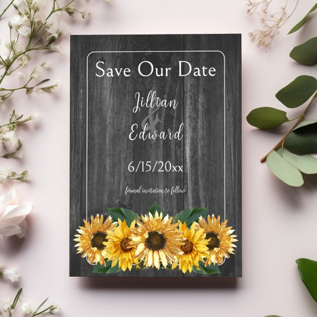 Rustikales Wetter Save the Date Sonnenblume Ankündigung (Rustic Weathered Gray Sunflower Save the Date)