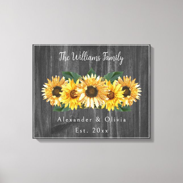 Rustikales Wetter Sonnenblume Hochzeitskanvas druc Leinwanddruck (Vorderseite)