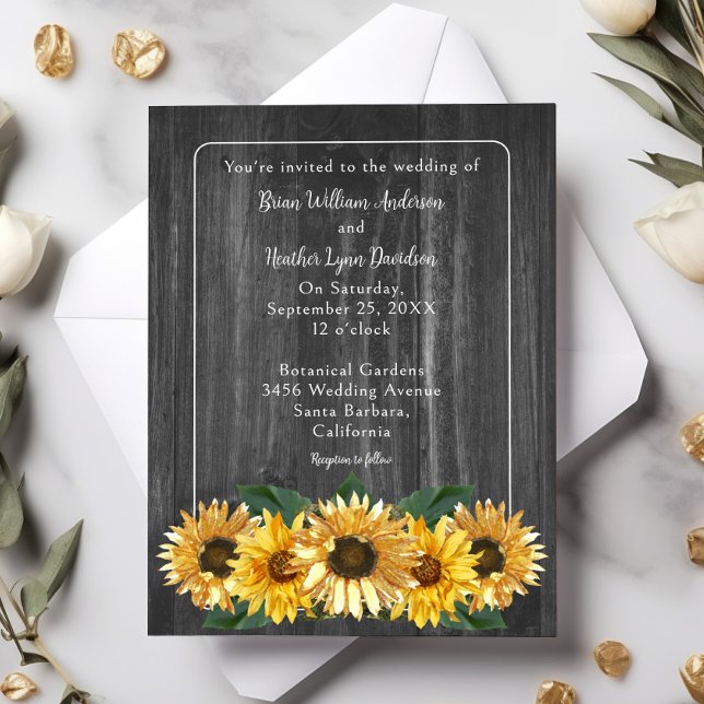 Rustikales Wetter Sonnenblumen Einladung (Rustic Weathered Sunflower Wedding Invitation)