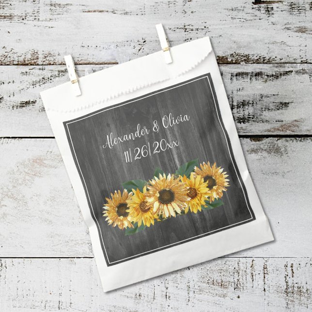 Rustikales Wetterbeutel für Sonnenblumen Gastgesch Geschenktütchen (Weathered Rustic Sunflower Wedding Favor Bags)