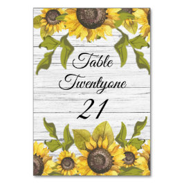 Rustikales, wetterfestes, weißes Holz Sonnenblumen Tischnummer