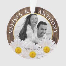 Rustikales White Daisy Foto Hochzeit Speichern Sie Ornament