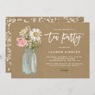 Rustikales White Daisy in Mason Jar Kraft Tee Part Einladung