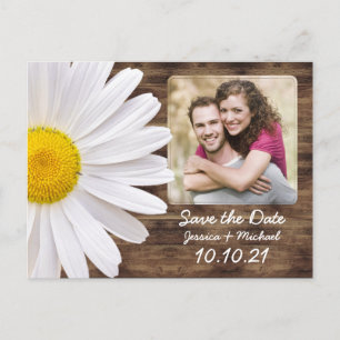 Rustikales White Daisy Wood Foto Wedding Rett Date Ankündigungspostkarte