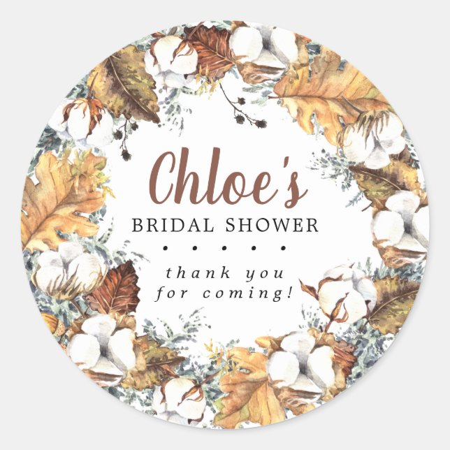 Rustikales White Floral Fall Brautparty Vielen Dan Runder Aufkleber (Vorderseite)