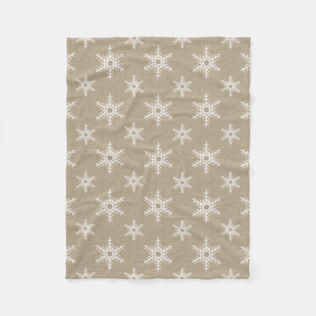 Rustikales White Imitats Burlap Snowflake Muster Fleecedecke (Vorderseite)