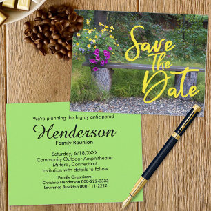 Rustikales Wiedersehen-Foto mit Blumenmuster Save Ankündigungspostkarte