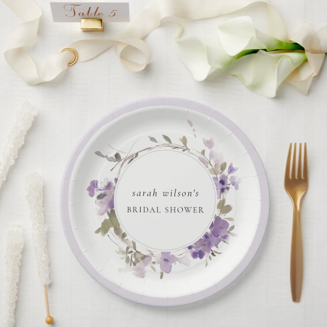 Rustikales Wiese Lilac Floral Wreath Brautparty Pappteller (Hochzeit)