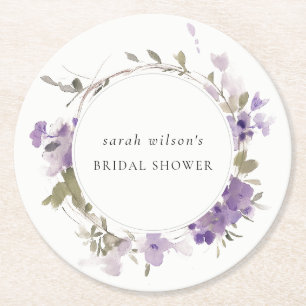 Rustikales Wiese Lilac Floral Wreath Brautparty Runder Pappuntersetzer