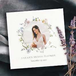 Rustikales Wiesenblumenkranz-Foto Brautparty Serviette