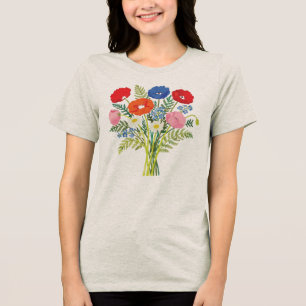 Rustikales Wildblumen-T-Shirt mit Mohn und Gänsebl Tri-Blend Shirt
