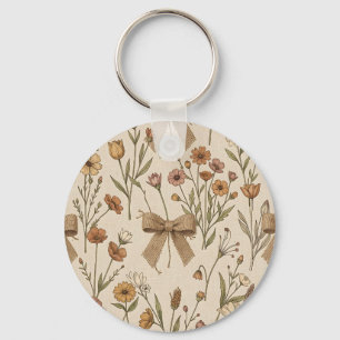 Rustikales Wildblumenbouquet mit Jute-Schleifen Vi Schlüsselanhänger