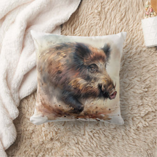 Rustikales Wildschwein-Wasserfarben-Kissenbezug Kissen