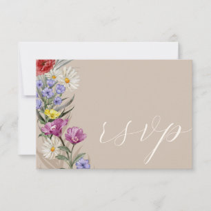 Rustikales Wildwasser Blume & Beige Hochzeit RSVP Karte