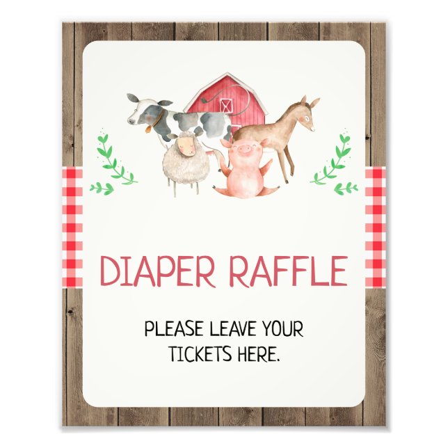 Rustikales Windeln Raffle Baby Duschzeichen Fotodruck (Vorne)