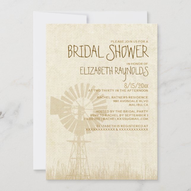 Rustikales Windmill Bridal Dusche Einladungen (Vorderseite)