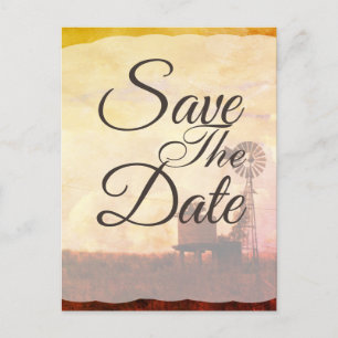 Rustikales Windmühle-Land Hochzeit Save the Date Ankündigungspostkarte