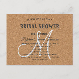 Rustikales Wine Cork Wedding Monogram Brautparty Einladung