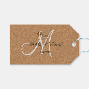 Rustikales Wine Cork Wedding Monogram Geschenkanhänger