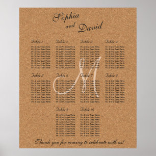 Rustikales Wine Cork Wedding Monogram Seating Char Poster