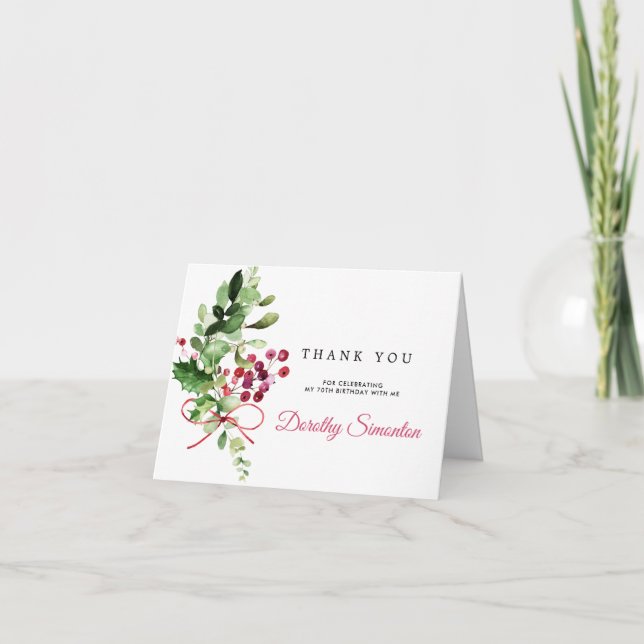 Rustikales Winter Botanisches Foto 70. Geburtstag Dankeskarte (Vorderseite)