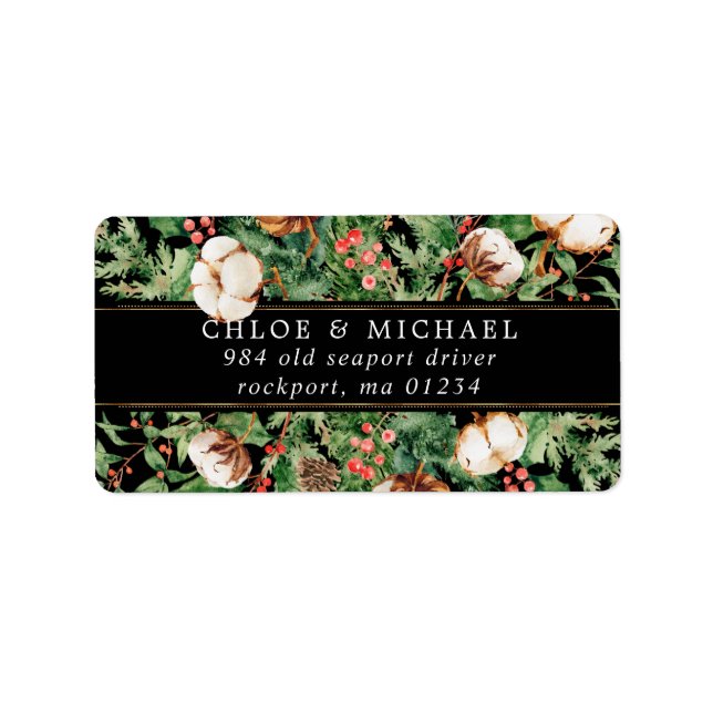 Rustikales Winter Botanisches Hochzeitstipendium Adressaufkleber (Vorne)