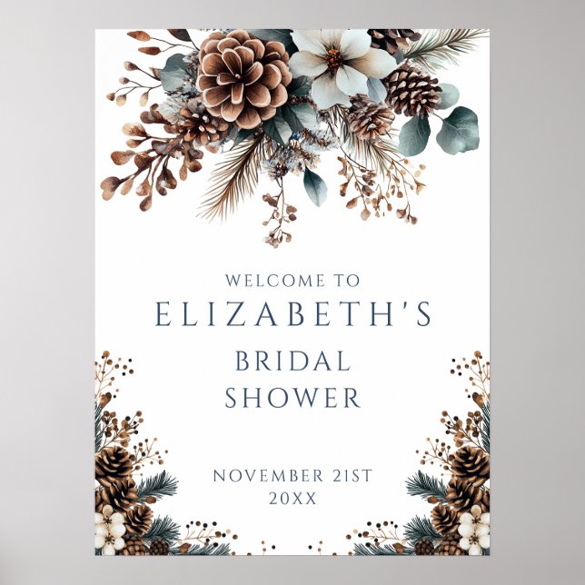 Rustikales Winter Brautparty Begrüßungszeichen Poster (Vorne)