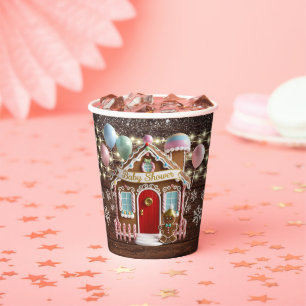 Rustikales Winter Gingerbrett Haus Babydusche Pappbecher