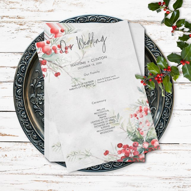 Rustikales Winter Holly & Pine Wedding Programm (Rustic Winter Holly & Pine Wedding Program)