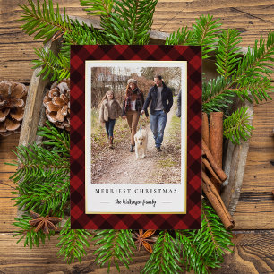 Rustikales Winter Kariertes Weihnachtsfest Foto Folien Feiertagskarte