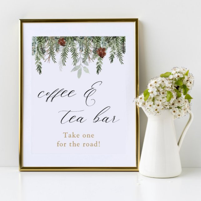 Rustikales Winter-Kiefern-Coffee- und Tea-Bar-Schi Poster (Von Creator hochgeladen)