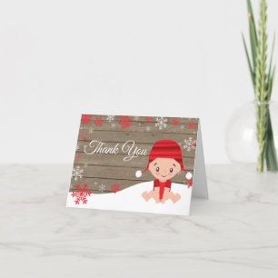Rustikales Winter Red Snowflake Baby Dankeskarte