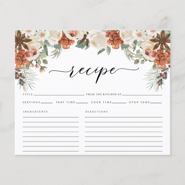 Rustikales Winter Watercolor Brautparty Rezept Kar (Vorderseite)