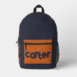 Rustikales Winterblau-orange kariert Bedruckter Rucksack