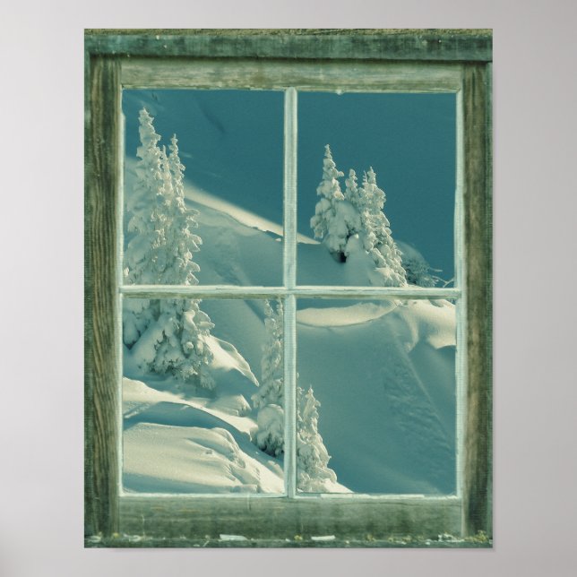Rustikales Winterfenster Wunderland Poster (Vorne)