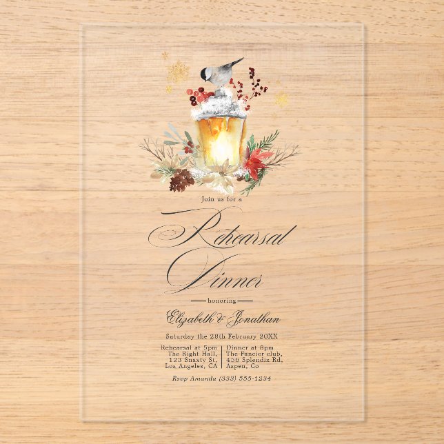 Rustikales WinterLaterne Transparentes Abendessen  Acryleinladungen (Vorderseite)