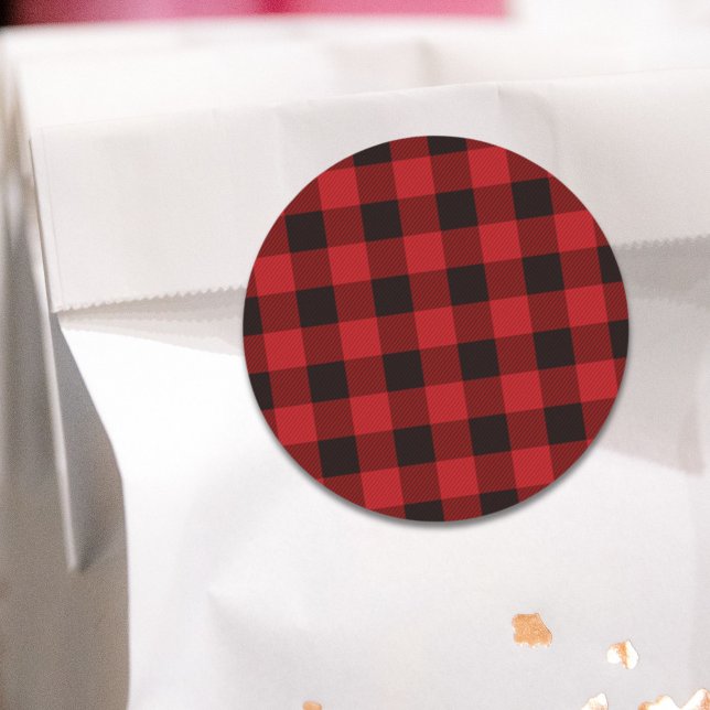 rustikales Winterlumberjack Roter Büffel kariertes Runder Aufkleber (rustic winter lumberjack red buffalo plaid party classic round sticker)
