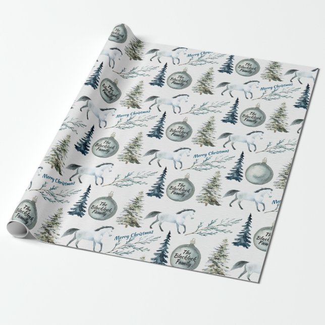 Rustikales Winterpferd Individuelle Name & Cheer Geschenkpapier (Ungerollt)