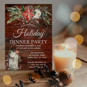 Rustikales Winterurlaub Lights Blumendinner Party Einladung